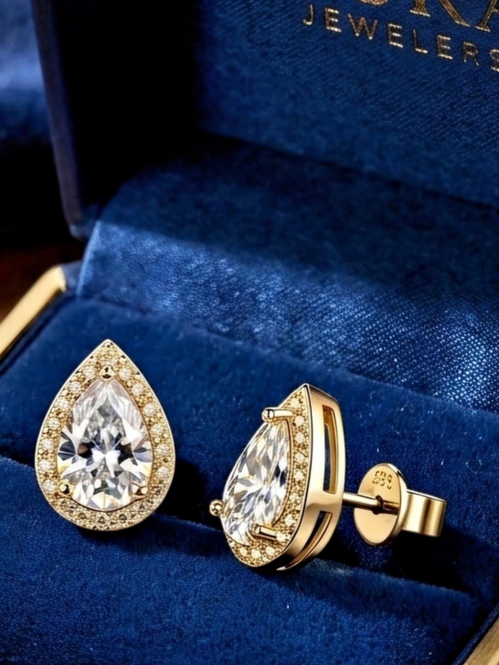 Moissanite 1 CTWTeardrop Stud Earrings - Gold